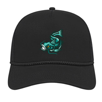 Rope Front Trucker Hat - Swimming Fish - Black