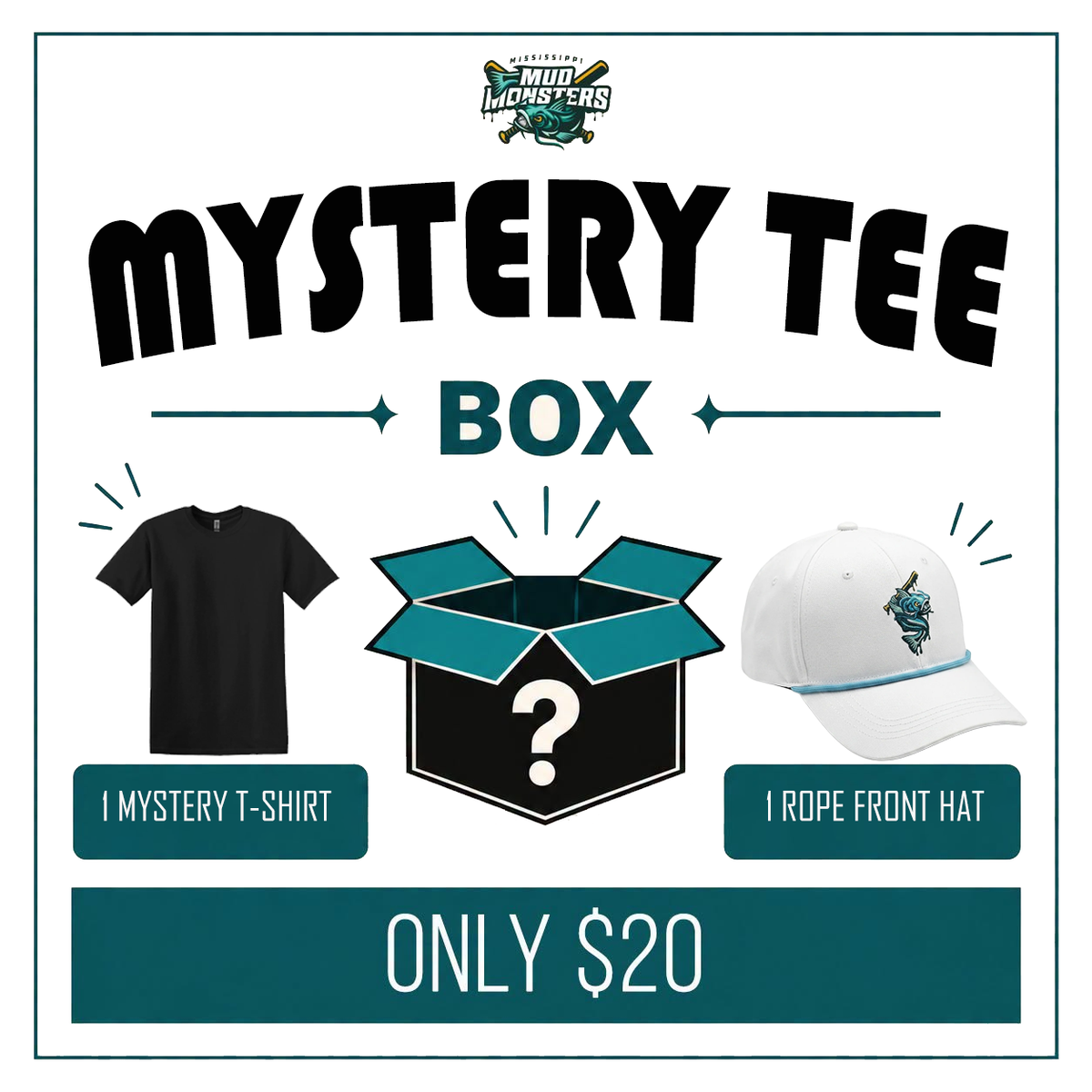 Mystery Tee Box - 1 Mystery Tee & 1 Rope Front Hat