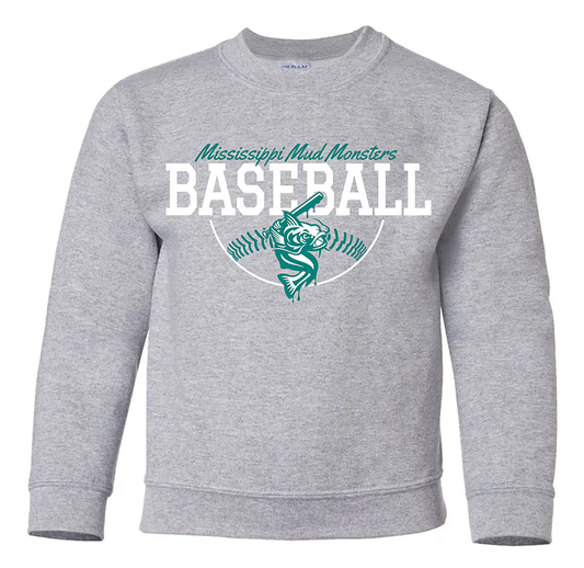 Youth Crewneck - Baseball Outline - Grey