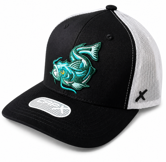 Adjustable Mesh Back Hat - Swimming Fish - Black/White